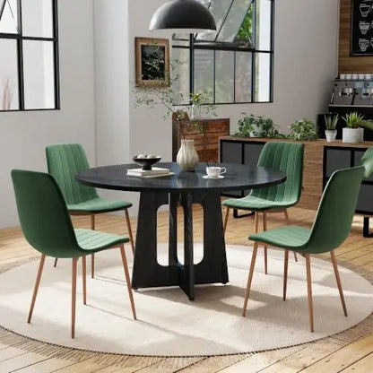 Linden 47" Round Walnut Dining Table Set with 4 Chairs