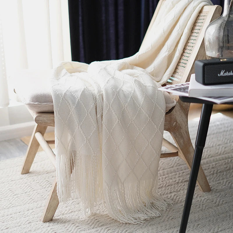 Textured Tassel Throw Blanket for Sofa or Bed