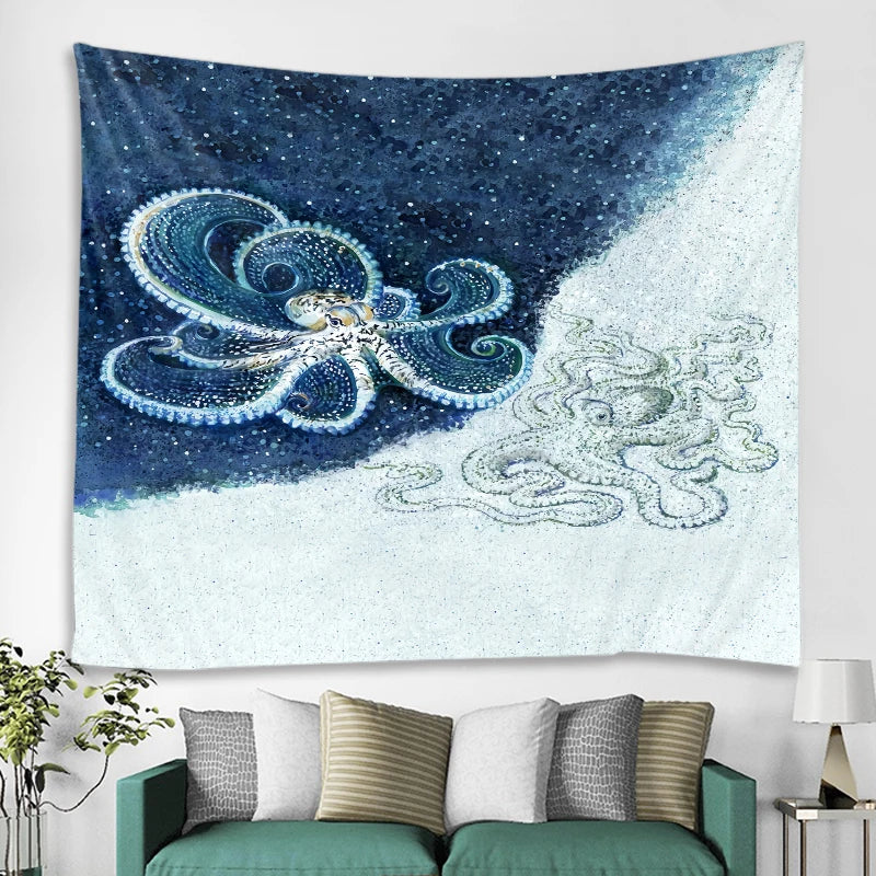 Octopus Pattern Tapestry – Boho Hippie Wall Hanging, Ocean-Inspired Decor