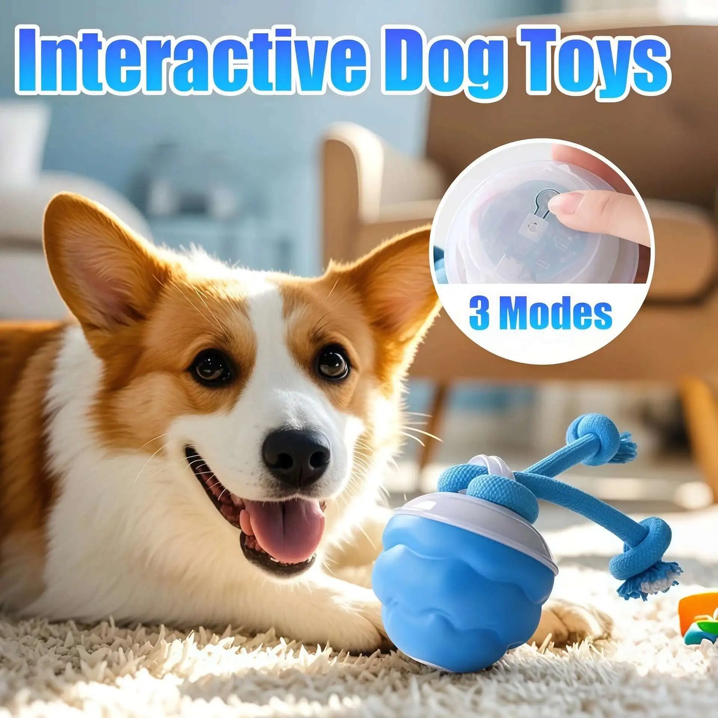 Smart Motion-Activated Dog Toy Ball with Rope - 3 Play Modes, USB Rechargeable
