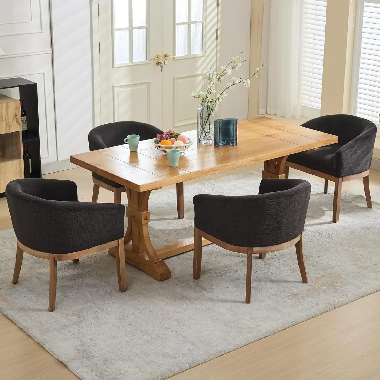 Mid-Century Modern Linen Upholstered Barrel Dining Chairs (Set of 4)