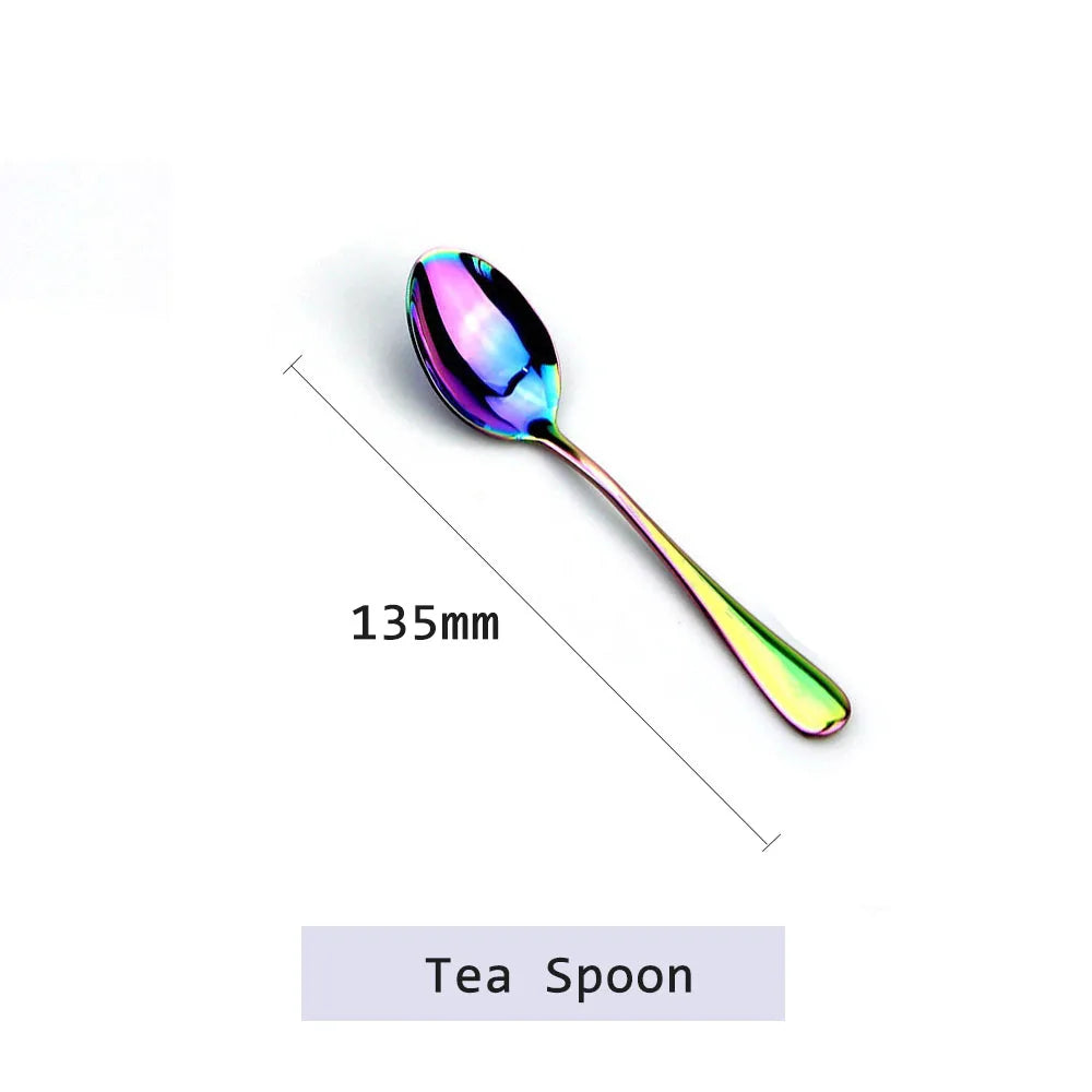 Rainbow Stainless Steel Flatware Set (4-Piece) – Modern Mirror-Polished Cutlery