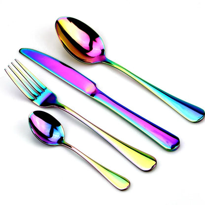 Rainbow Stainless Steel Flatware Set (4-Piece) – Modern Mirror-Polished Cutlery