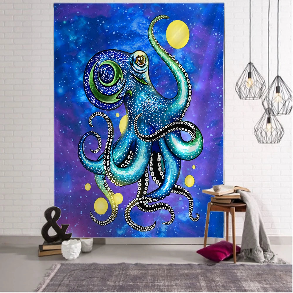Octopus Pattern Tapestry – Boho Hippie Wall Hanging, Ocean-Inspired Decor
