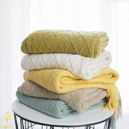 Textured Tassel Throw Blanket for Sofa or Bed