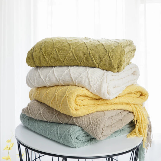 Textured Tassel Throw Blanket for Sofa or Bed