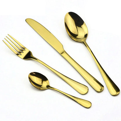Rainbow Stainless Steel Flatware Set (4-Piece) – Modern Mirror-Polished Cutlery