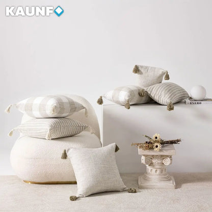 Cream White Tassel Cushion Cover – Textured Pillow Cover