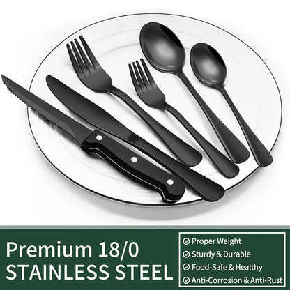 Matte Black Stainless Steel Flatware Set — 24-Piece Modern Cutlery