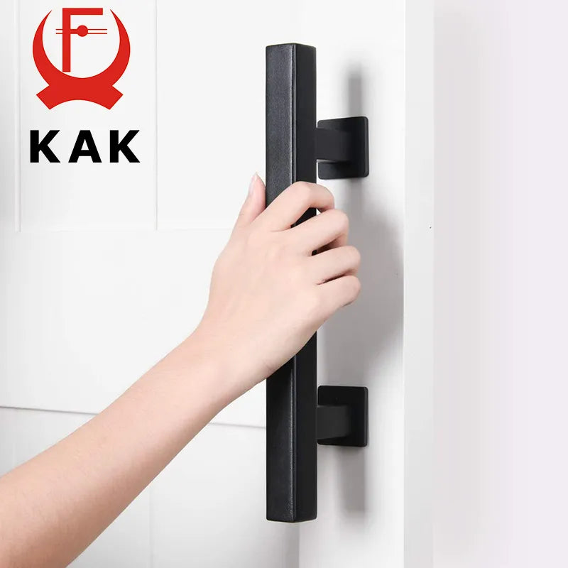KAK 12" Matte Black Barn Door Handle & Flush Pull Set