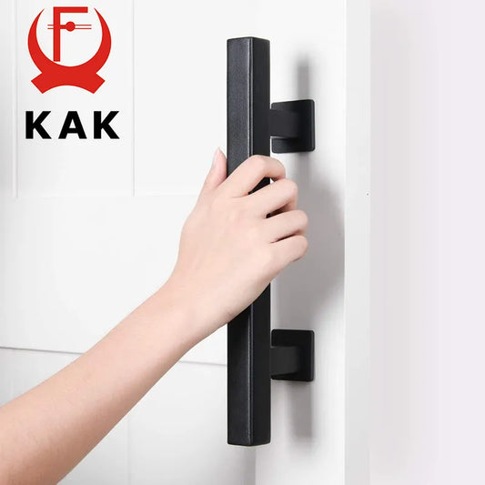 KAK 12" Matte Black Barn Door Handle & Flush Pull Set