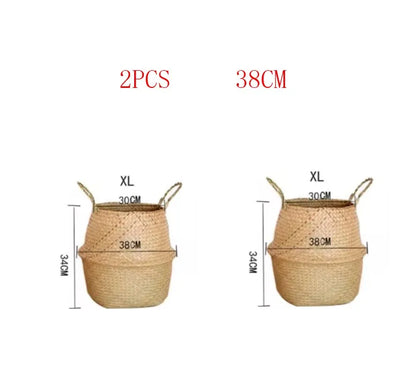 Handwoven Seagrass Storage Basket with Handles