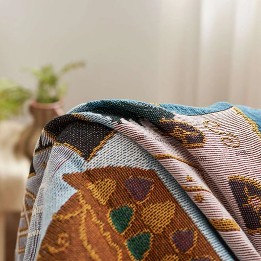 Nordic Patchwork Woven Throw Blanket with Fringe