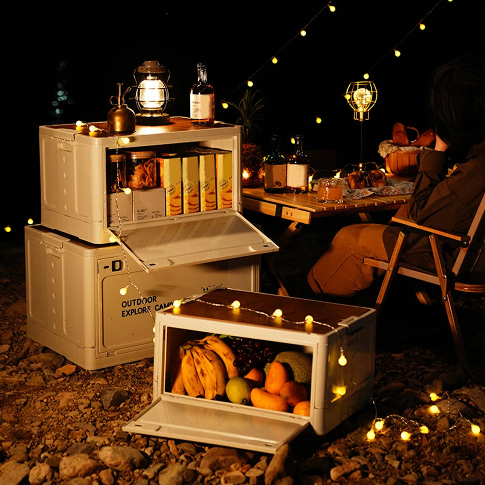 30L Folding Car Storage Box with Side-Door Access - Stackable Camping Table