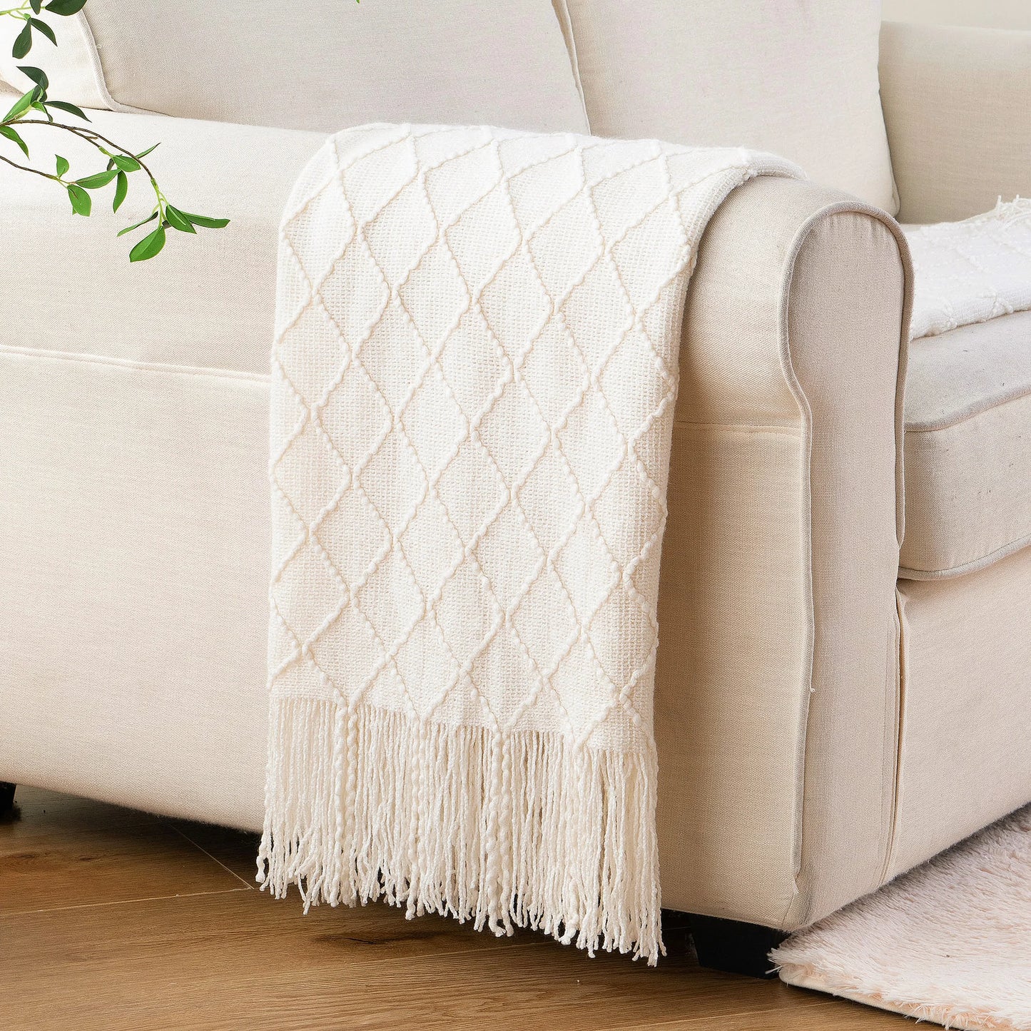 Textured Tassel Throw Blanket for Sofa or Bed