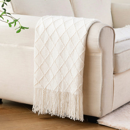 Textured Tassel Throw Blanket for Sofa or Bed
