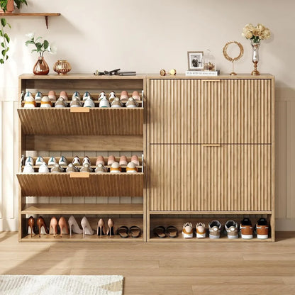 31.5''W Oak Shoe Storage Cabinet for Entryway With 2 Flip Drawers