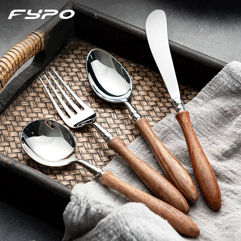 Eco-Friendly Wooden & Stainless Steel Dinnerware Set