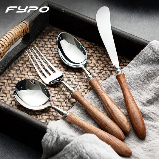 Eco-Friendly Wooden & Stainless Steel Dinnerware Set