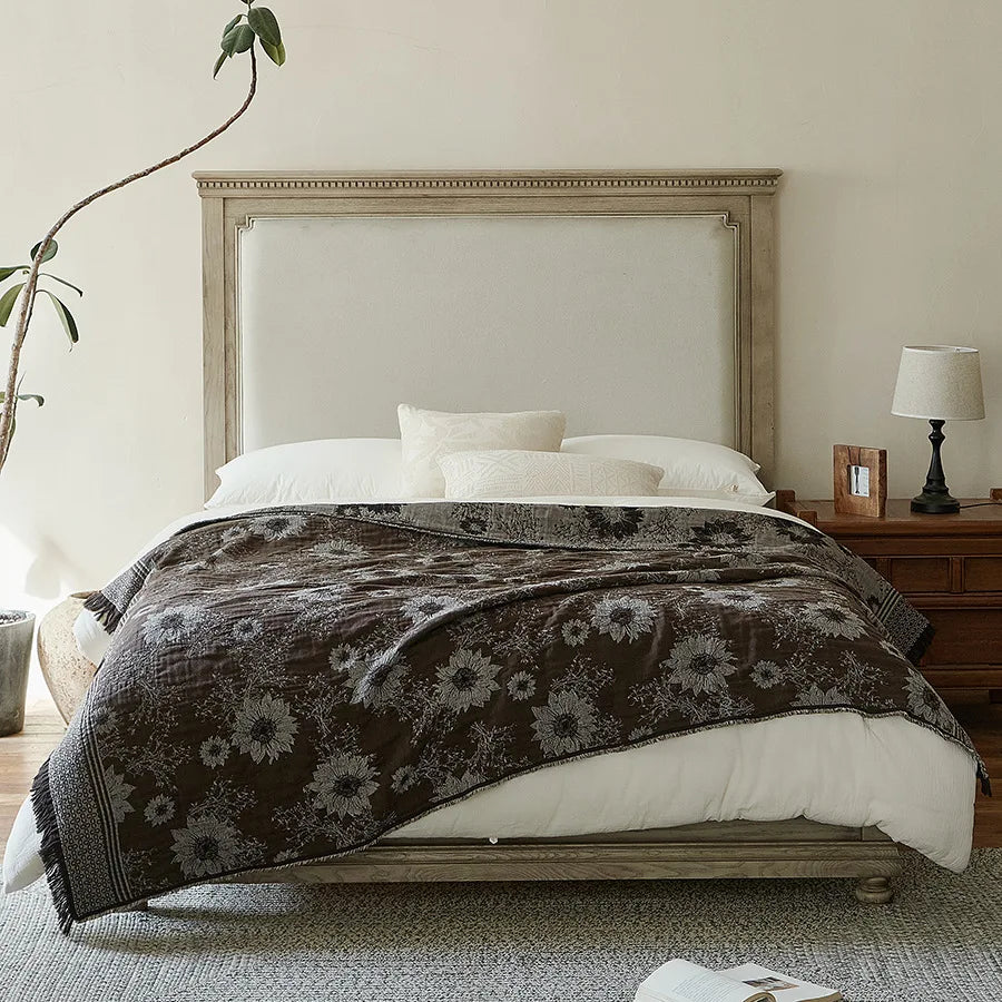 Vintage Jacquard Cotton Throw Blanket with Tassel Fringe