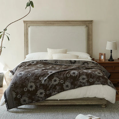 Vintage Jacquard Cotton Throw Blanket with Tassel Fringe