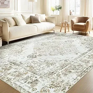 Machine Washable Vintage Boho Area Rug (8' x 10') with Non-Slip Backing