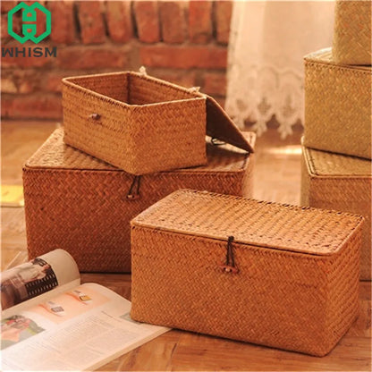 Woven Seagrass Storage Basket with Lid