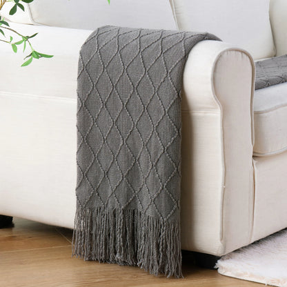 Textured Tassel Throw Blanket for Sofa or Bed