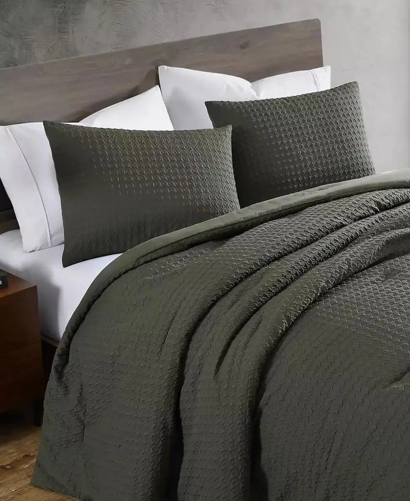 Kenneth Cole Houndstooth Embossed Duvet Cover Set in Dark Green