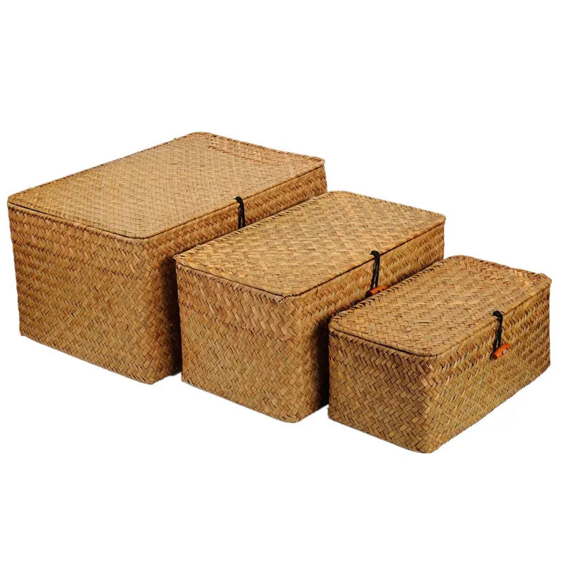 Woven Seagrass Storage Basket with Lid