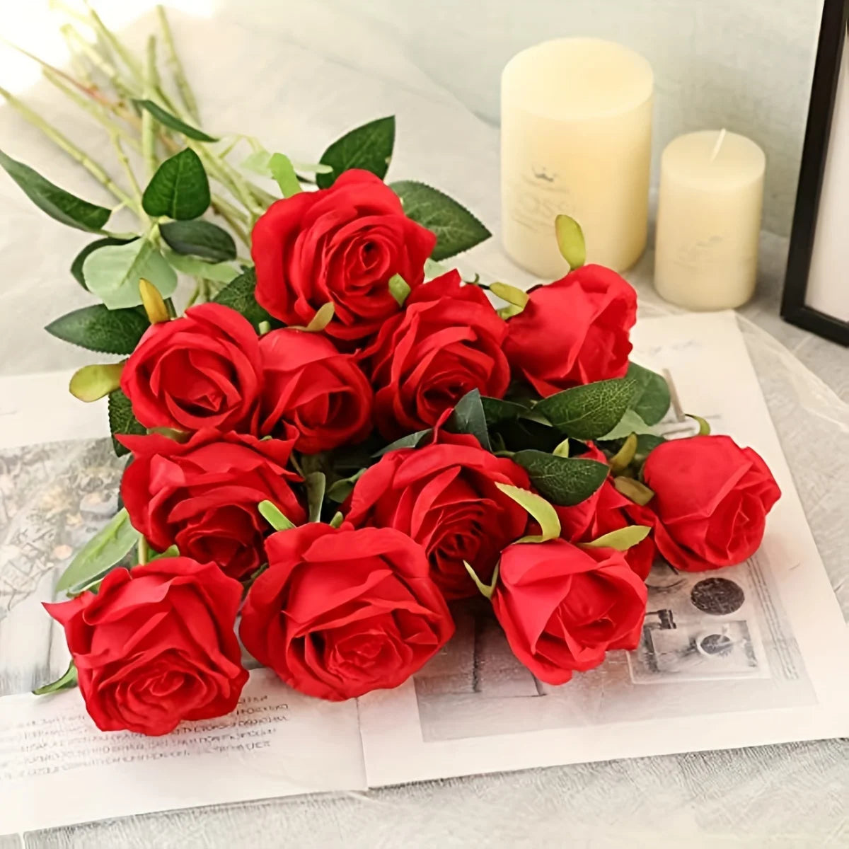 Velvet Touch Artificial Silk Rose Stems – Set of 12