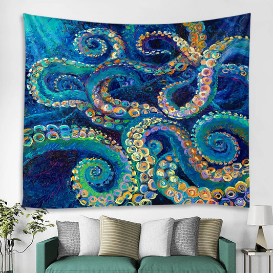 Octopus Pattern Tapestry – Boho Hippie Wall Hanging, Ocean-Inspired Decor