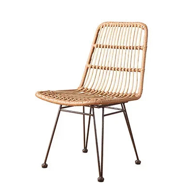 Hand-Woven Rattan Dining Chair with Wrought Iron Frame