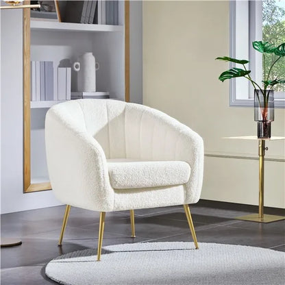 Ivory Tufted Bouclé Barrel Accent Chair with Gold Metal Legs