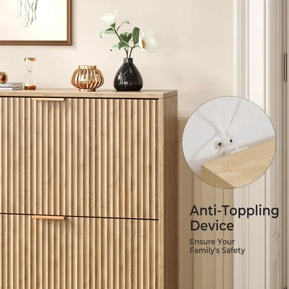 31.5''W Oak Shoe Storage Cabinet for Entryway With 2 Flip Drawers