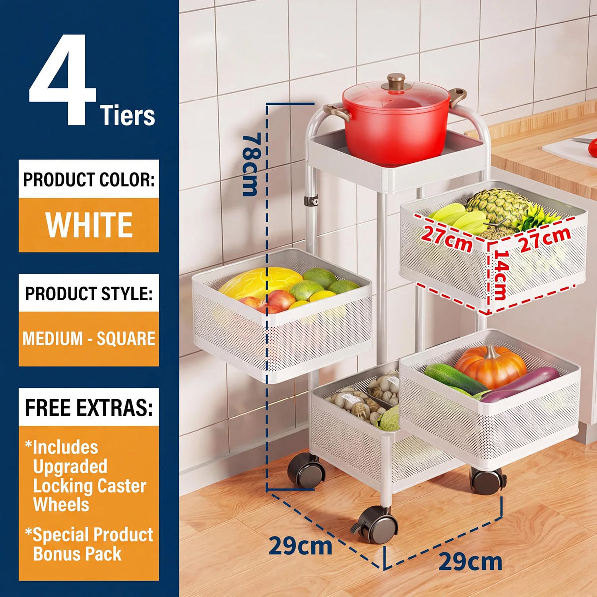 4- or 5-Tier Rotating Mesh Storage Cart