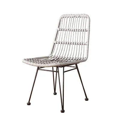 Hand-Woven Rattan Dining Chair with Wrought Iron Frame