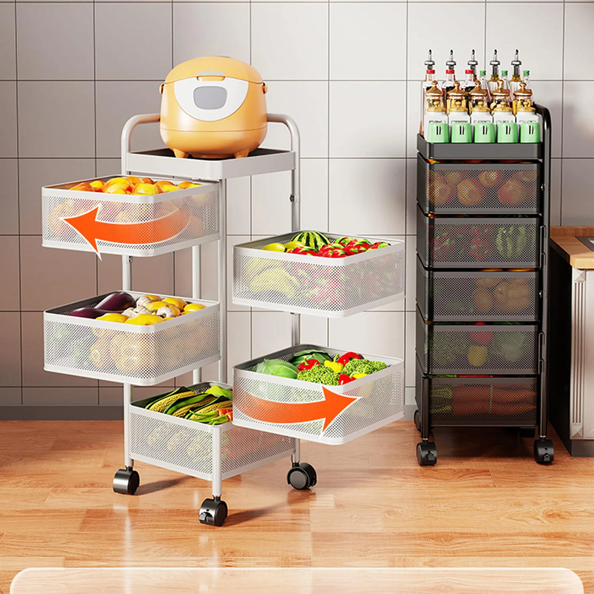 4- or 5-Tier Rotating Mesh Storage Cart