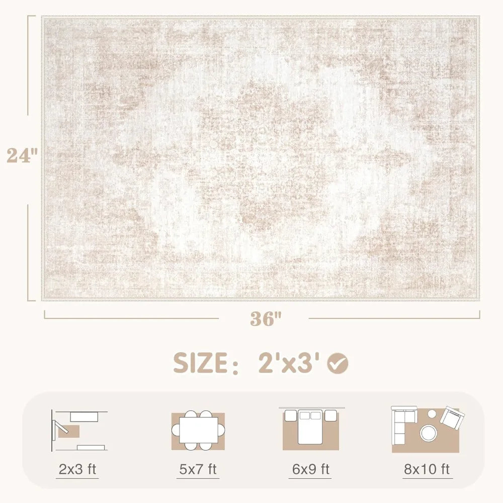 Machine Washable Vintage Boho Area Rug (8' x 10') with Non-Slip Backing