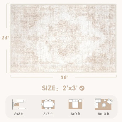 Machine Washable Vintage Boho Area Rug (8' x 10') with Non-Slip Backing