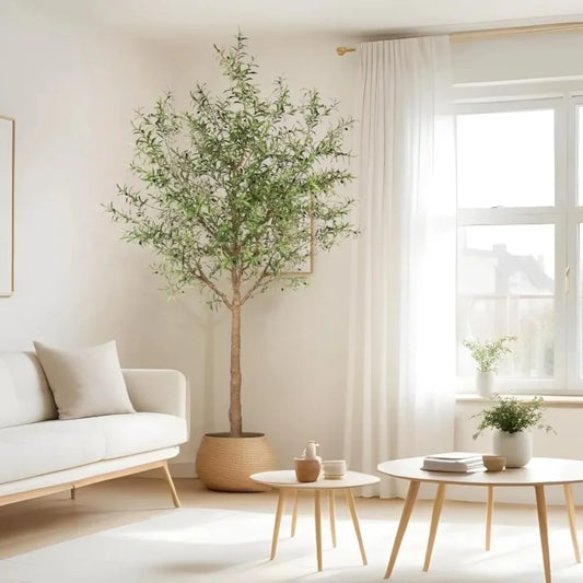 10-Foot Artificial Olive Tree with Natural Wood Trunk