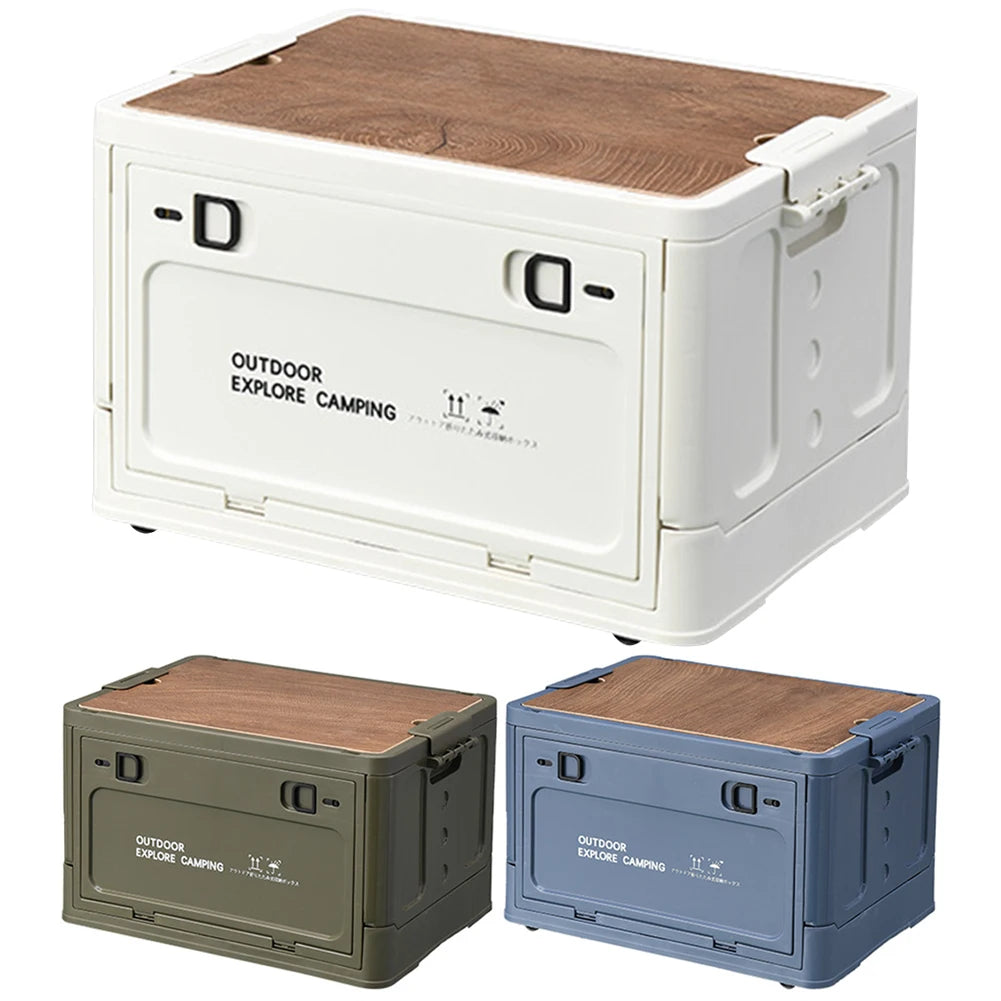 30L Folding Car Storage Box with Side-Door Access - Stackable Camping Table