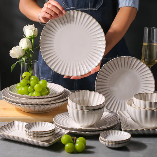 White Floral-Shaped Ceramic Dinner Set