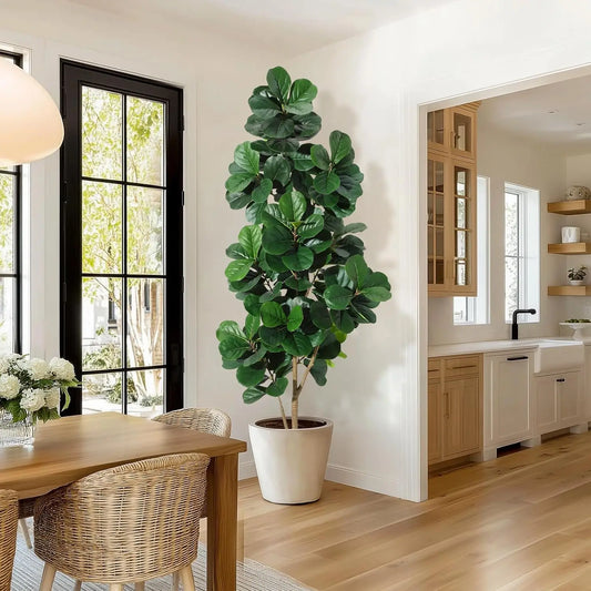Ultra-Realistic Faux Fiddle Leaf Fig Tree with White Planter