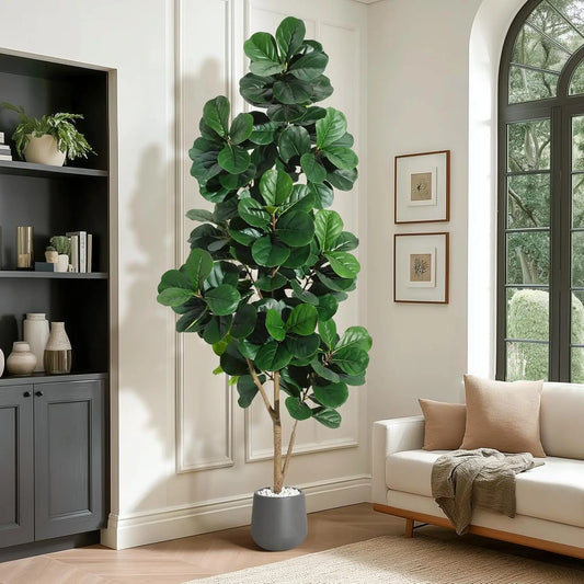 Ultra-Realistic Faux Fiddle Leaf Fig Tree with White Planter