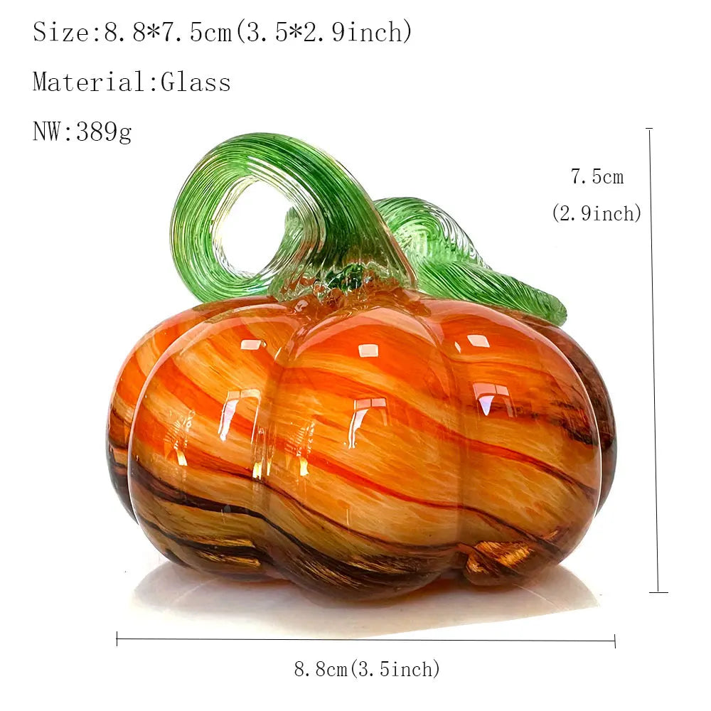 Artisan Handblown Glass Pumpkin – Sea Green &amp; Amber Spiral Stem