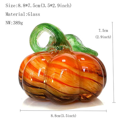 Artisan Handblown Glass Pumpkin – Sea Green &amp; Amber Spiral Stem