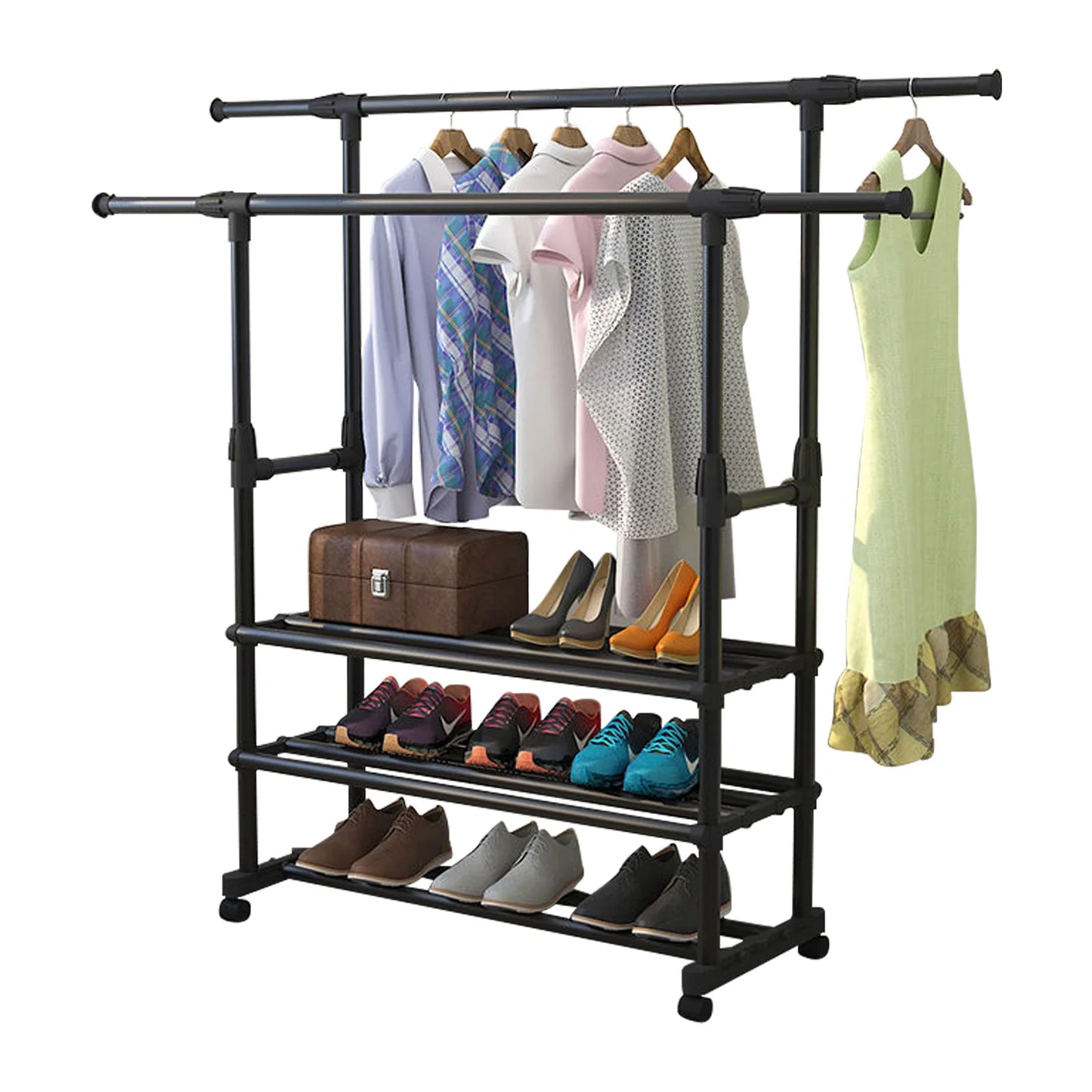 Commercial Grade Clothing Rack with Bottom Shelf Storage – 2/3 Layer Design