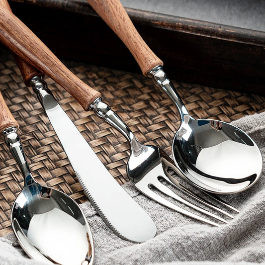Eco-Friendly Wooden & Stainless Steel Dinnerware Set