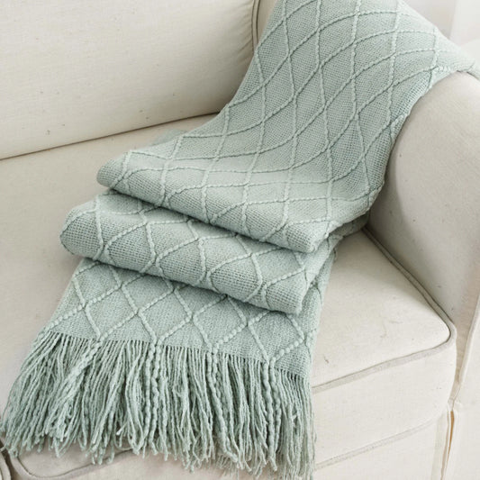 Textured Tassel Throw Blanket for Sofa or Bed
